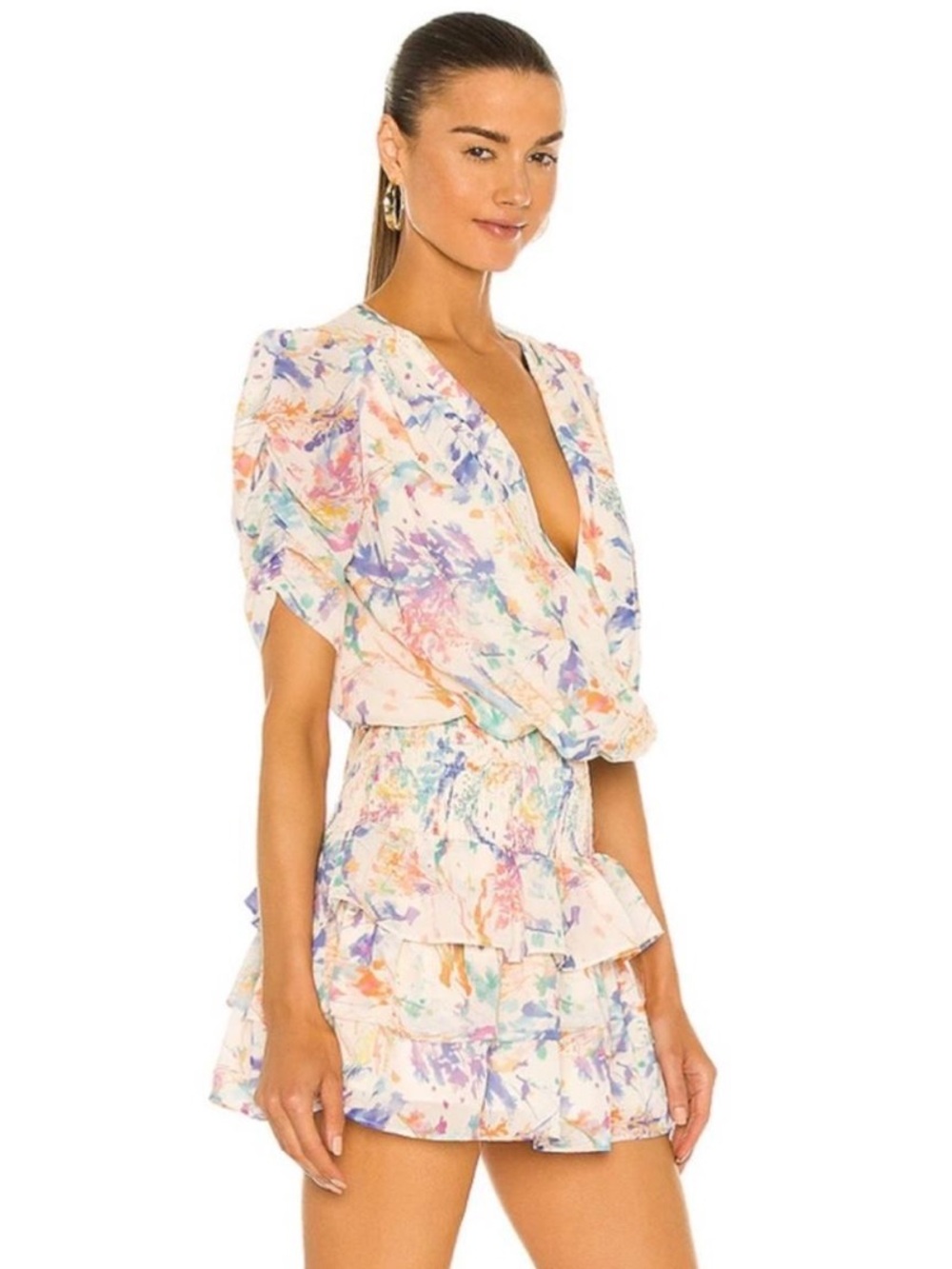 Amanda Uprichard Multicolor Floral Wrap Dress - Cream Base